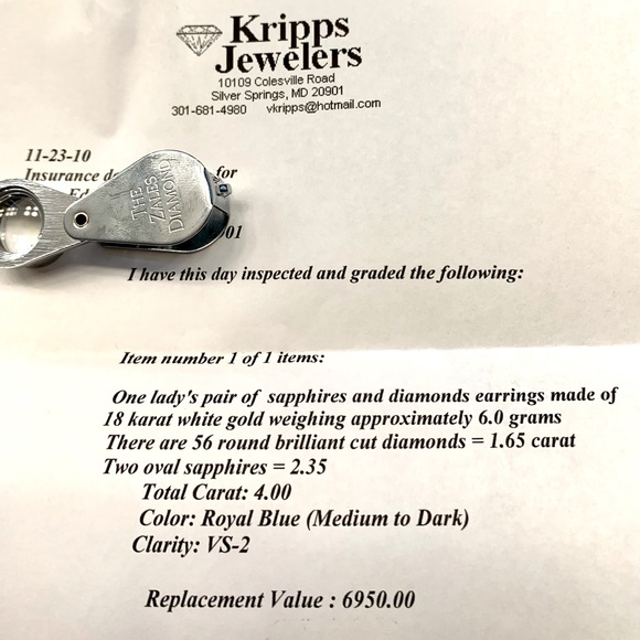 Genuine Diamond & Sapphire Double Hoop Earrings in 18k White Gold - Picture 3 of 8